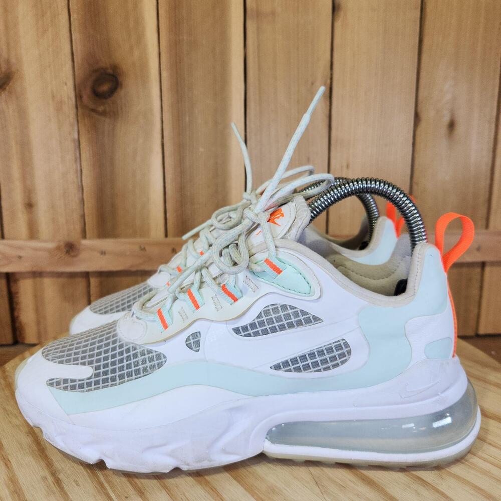 Nike Air Max 270 React Shoes Womens 6.5 White Mesh Running Sneakers CJ0620-100